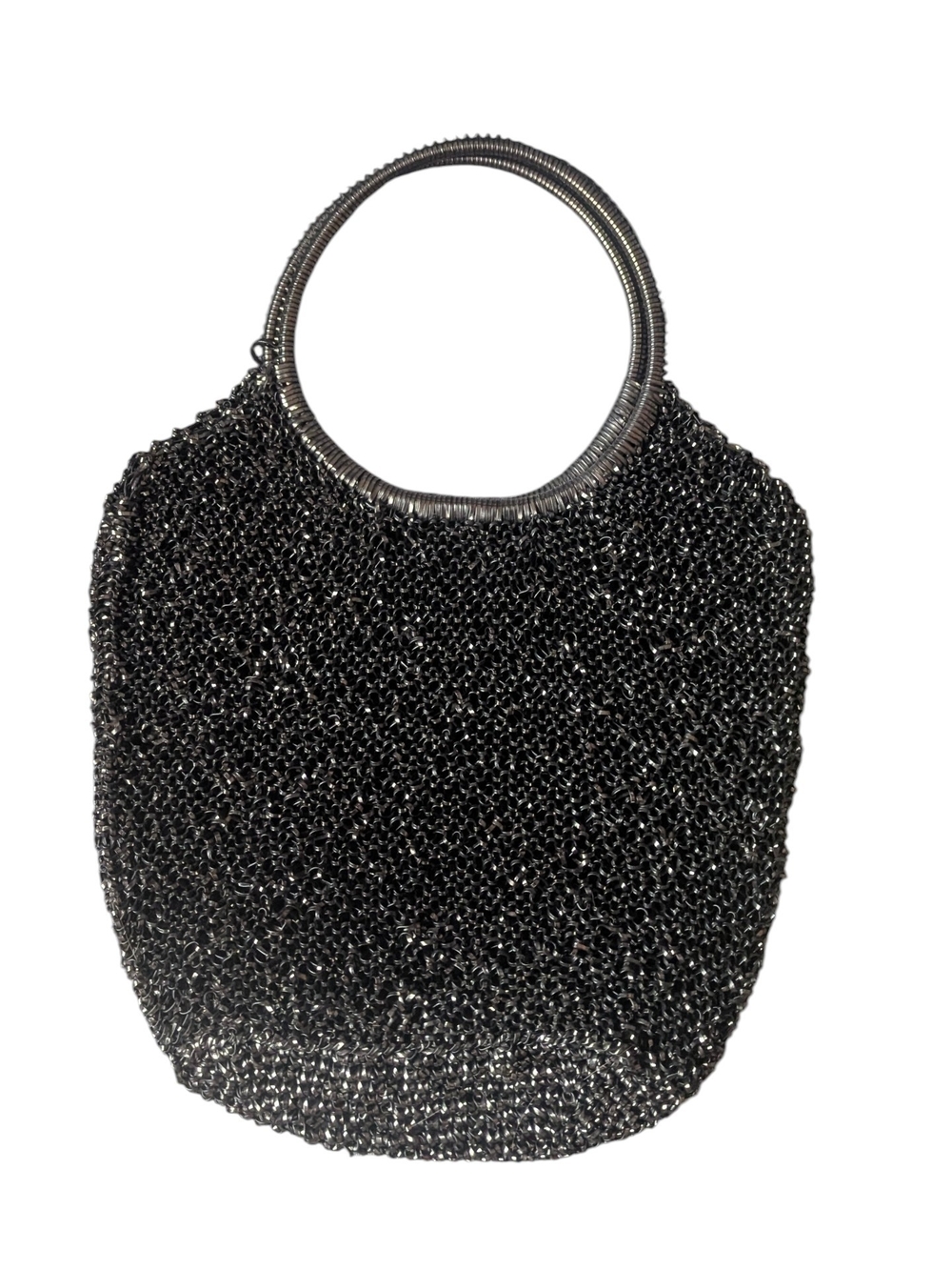 Chainmail Round-Handle Tote in Metallic Black